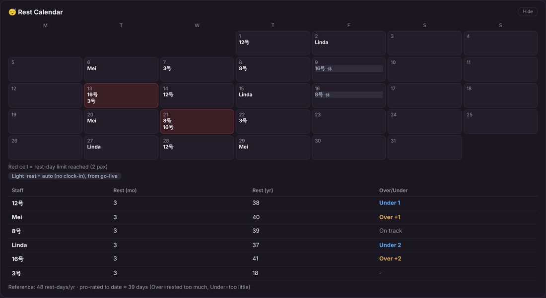 Rest calendar